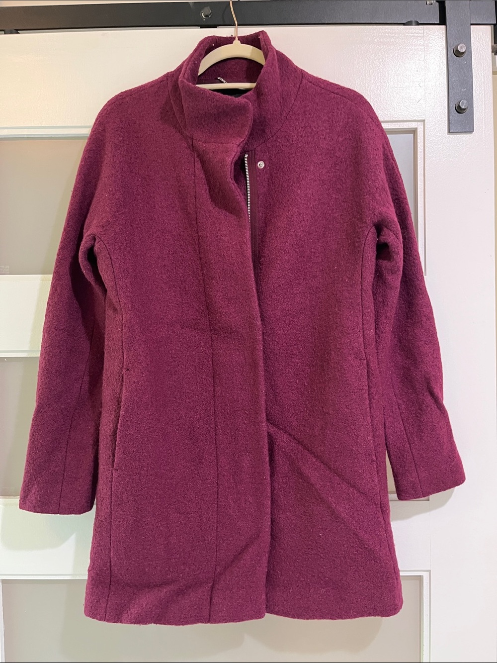 Express Women's Plum burgundy Bordeaux Wool-Blend Pea Coat XS